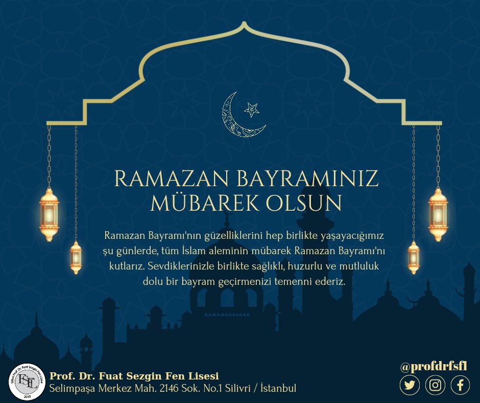 Ramazan Bayramı'nın güzelliklerini hep birlikte yaşayacağımız şu günlerde, tüm İslam aleminin mübarek Ramazan Bayramı'nı kutlarız. 

Sevdiklerinizle birlikte sağlıklı, huzurlu ve mutluluk dolu bir bayram geçirmenizi temenni ederiz.