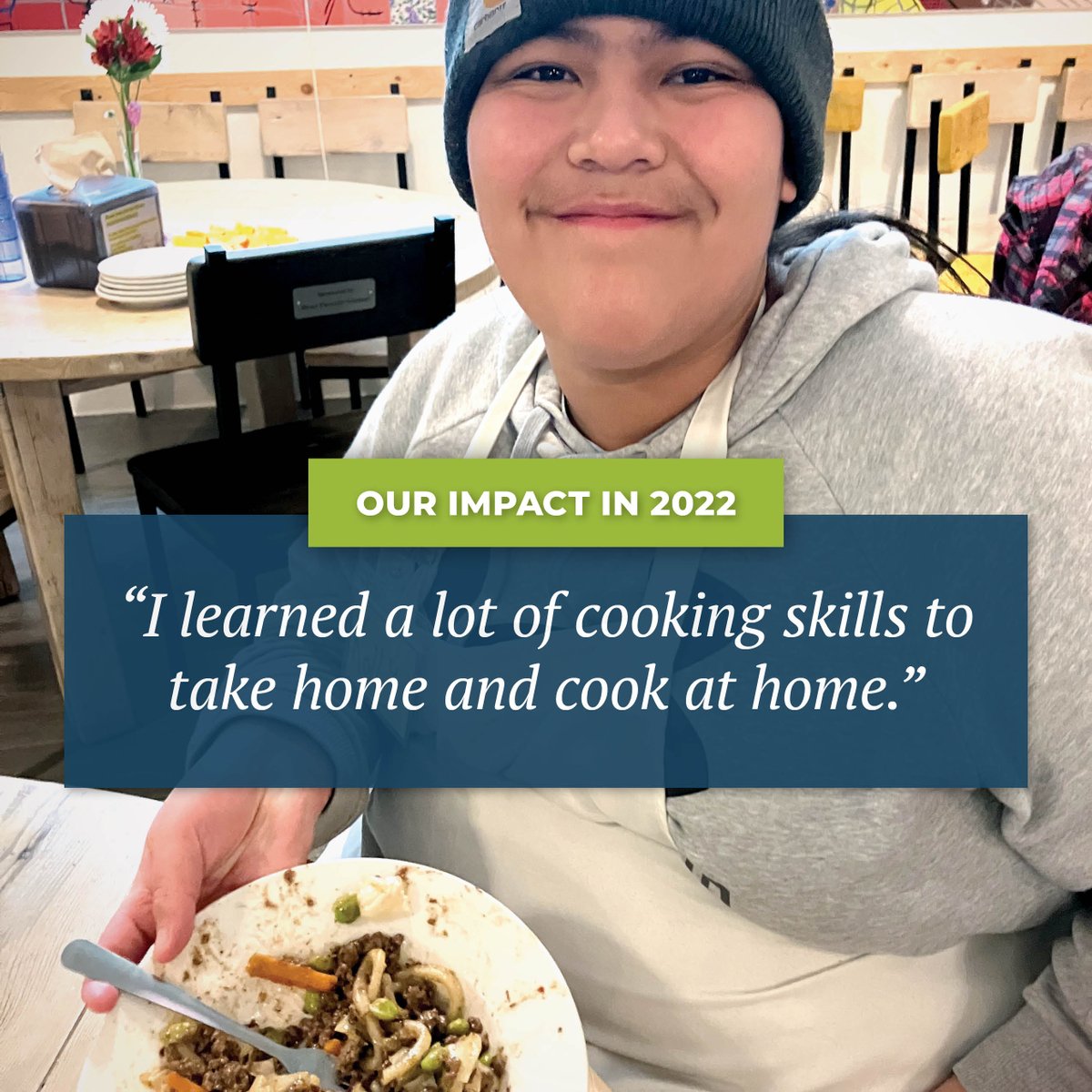 NorWestCFC's tweet image. IMPACT 2022  

"I learned a lot of cooking skills to take home and cook at home." 
-Community Member after participating in Mind Your Food course run by Chef Camille  

#JoinUs #NorWest #NorWestCFC #cfccanada