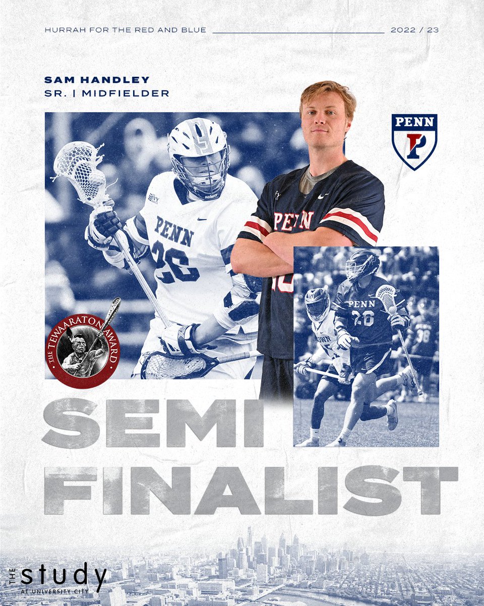 One of 25 remaining up for the coveted @Tewaaraton Award. 👀 Congrats, Sam! 📰 bit.ly/3UV54Hd #ILPL // #FightOnPenn 🔴🔵