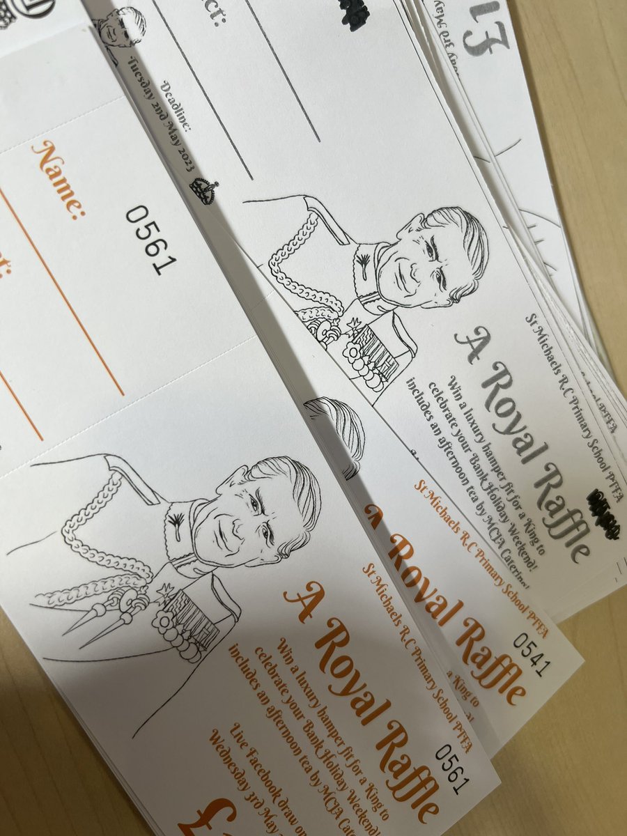 PTFASTMIKES's tweet photo. Our Royal Raffle tickets will be on their way home to you this evening! 🇬🇧 

Please send any completed tickets and monies in by Tuesday 2nd May 2023 👑 @stmichaelswales https://t.co/coib6pV5sl