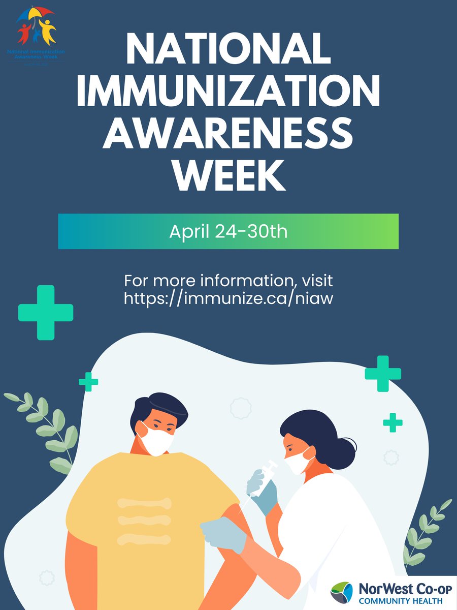 NorWestCFC's tweet image. NATIONAL IMMUNIZATION AWARENESS WEEK
April 24-30th

For more information, visit immuize.ca/niaw

#JoinUs #NorWestCFC #NorWest