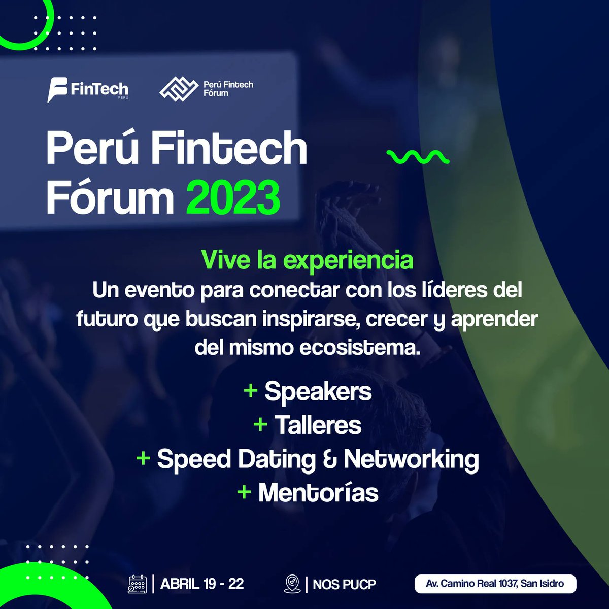 ⚡ Aprovecha al máximo el evento asistiendo a nuestros talleres y sesiones con los speakers de forma virtual, a través de nuestra plataforma en buff.ly/3KROH9K    

Te recomendamos usar los espacios de Speed Dating y Networking 🤝  en el 4⃣ piso del NOS PUCP. 🚀