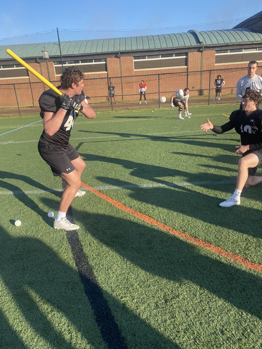JHU_Football's tweet photo. Epic HR derby yesterday. @nickajsmith and @jakecarreon4 had a battle in Penalty Swings but Nick took the W for his team. Back at it Monday morning. #PrideandPoise https://t.co/bOYs9wkftb