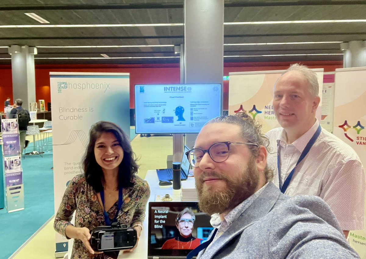 AntonioLozanoDL's tweet photo. Had a great time at #ictopen2023 showcasing the neurotech consortium @INTENSEproject2 leaded by @Pieters_Tweet, with our project manager Samantha Wolff and @Phosphoenix_BV’s CEO Bert Monna. Some cool VR demos made by @deRuyterJaap and Maureen van der Grinten et al. (see below) https://t.co/GIqEltf14M