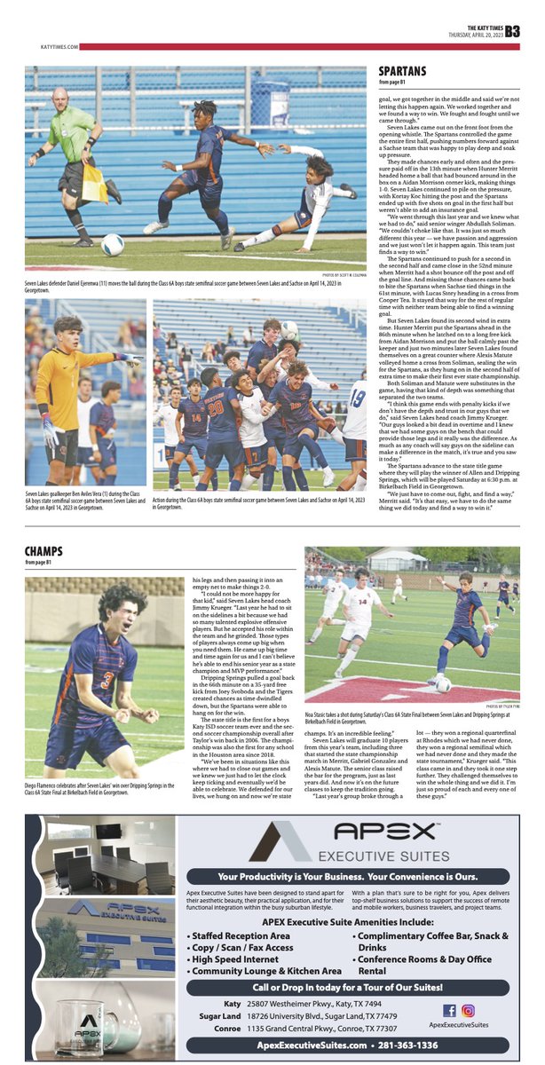 Be sure to get your copy of the Katy Times at stands today, it includes stories on the <a href="/SLsoccer/">Seven Lakes Men's Soccer</a> state championship run and coverage from all around Katy ISD.