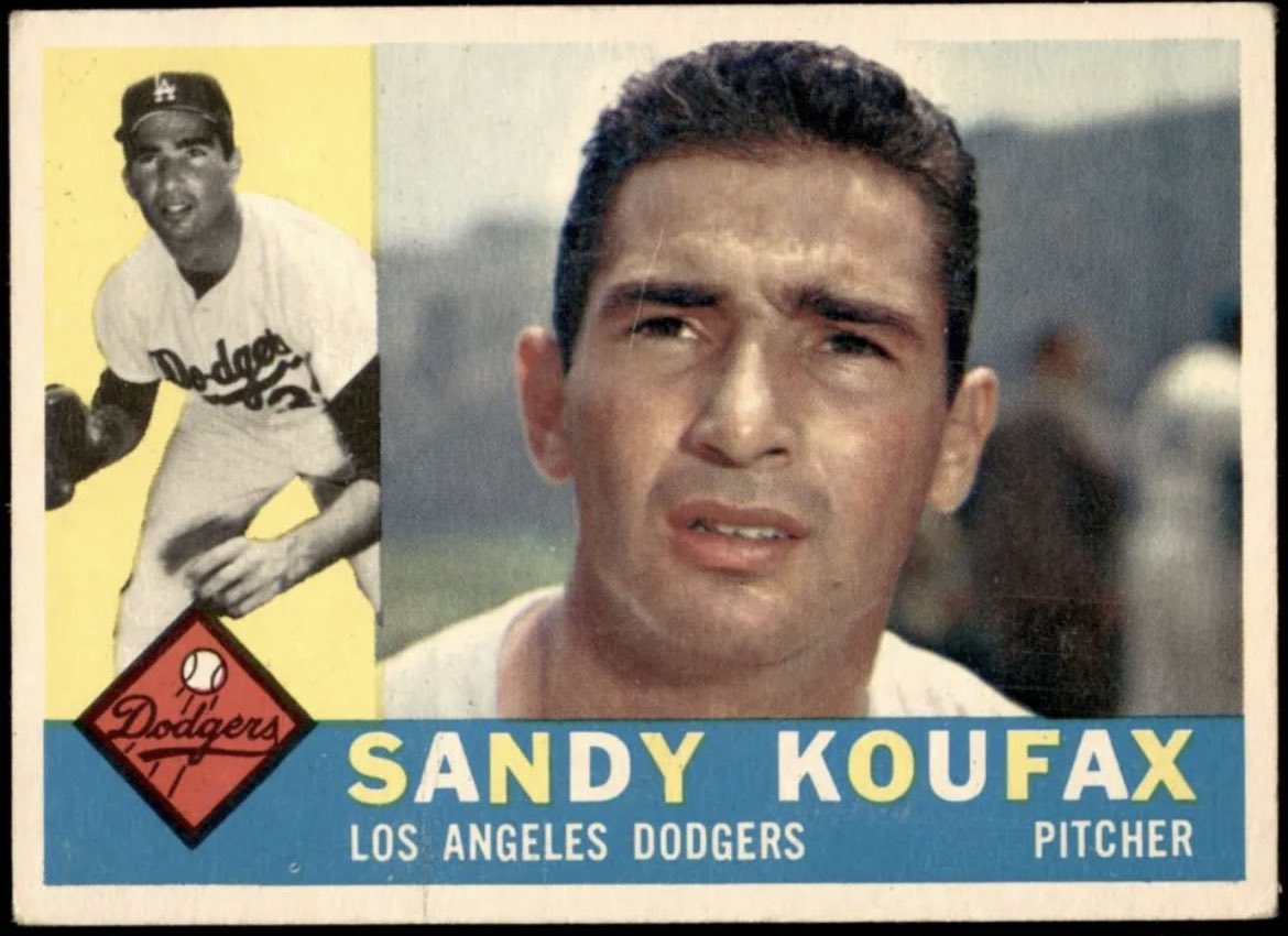CardboardHistry's tweet photo. Larry’s brother Norm has his own special place in #Dodgers lore. He was catching this “other” Jewish hurler in a ‘61 split squad spring game & they were low on relievers. Norm told the fireballer to “take something off & just put it in there” & the #LeftArmofGod emerged. https://t.co/5WhJFaaAKX