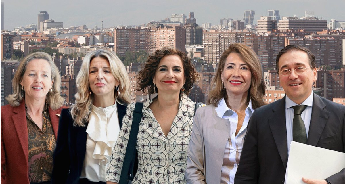 CapitanBitcoin's tweet image. Doce miembros del Gobierno viven sin pagar alquiler. Más de la mitad vive en residencias oficiales. Calviño y Raquel Sánchez viven en la colonia de El Viso. Yolanda Díaz en un ático junto al Retiro, Albares en el Palacio de Viana. Y para ti los pisos en ruinas del Sareb.