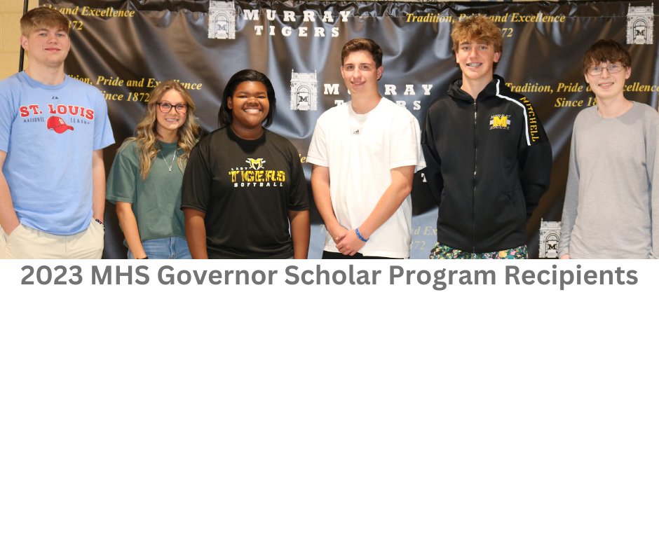 The MHS Guidance Office announced the 2023 Murray (MHS) Kentucky Governor's Scholar Program (GSP) Recipients:  ( l to r) Lincoln English, Ashley Vonnahme, Derryauna Hudspeth, Jack Richey, Miles Mitchell, and Ewin Porter full story @ bit.ly/41ohjhV #murrayschools