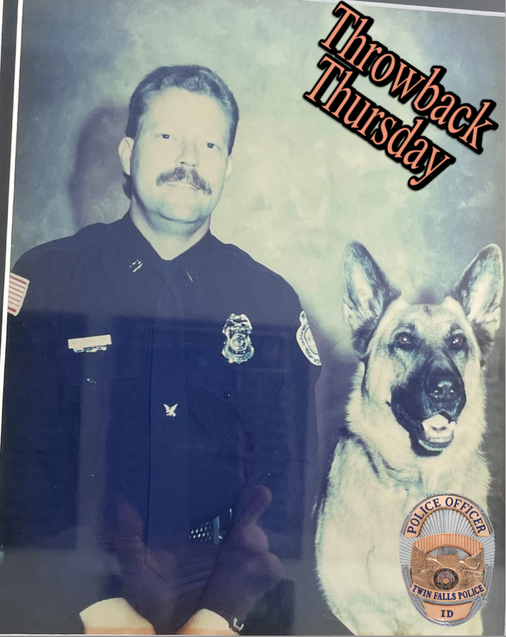 TwinFallsPD's tweet image. Throwback Thursday - TFPD'S first narcotics dog handler was then Officer Mike Covington. In June of 1991 with funds donated by the Twin Falls Optimist Club and the local chapter of the Idaho Board of Pharmacy K-9 Jolie was purchased. 
#throwbackthursday #k9handler #k9unit #TFPD