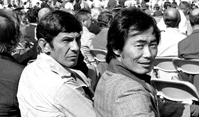 Happy Birthday to @GeorgeTakei. I found this photo of George and my dad celebrating the launch of the Space Shuttle Enterprise in 1976. #LLAP, George.🖖