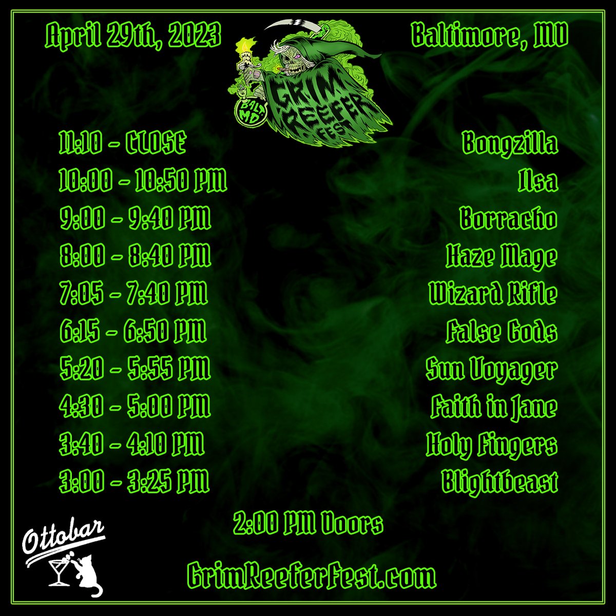 GrimReeferFest's tweet photo. Here are the set times for next weekend! See you all real soon! Catch all of these incredible bands!! https://t.co/NDWRwJ8ty7