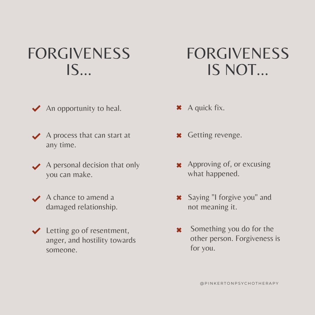 Forgiveness is a decision to let go of the past and move forward. It paves a new pathway of peace where you can persist despite what has happened to you.

Supervised by Paula Boros, PhD, LMFT-S, AAMFT Approved Supervisor
