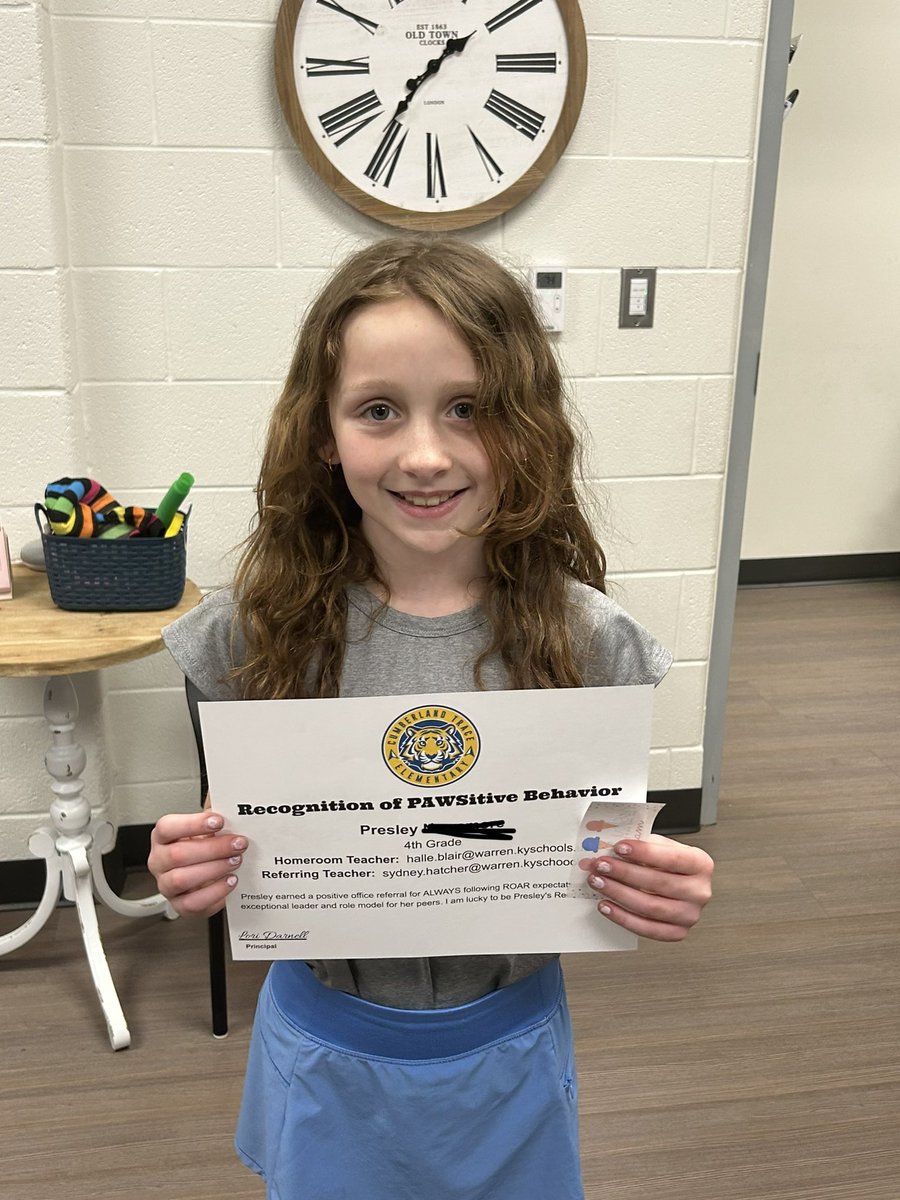 Way to go, Presley!! We are so proud of you for always following ROAR expectations.