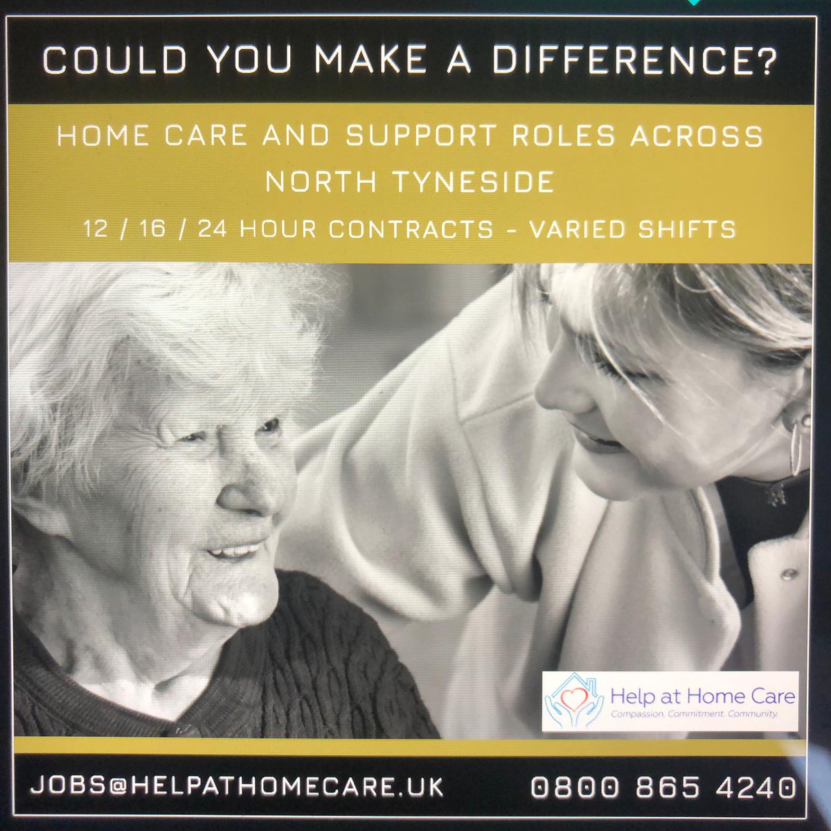 HelpathomecareN's tweet photo. We're recruiting for home care and support roles in North Tyneside. Could you make a difference? #makeadifference #home #help #care #homecare #compassion #commitment #community #northtyneside #helpathomecare #carer #carers https://t.co/qInkMo8skD