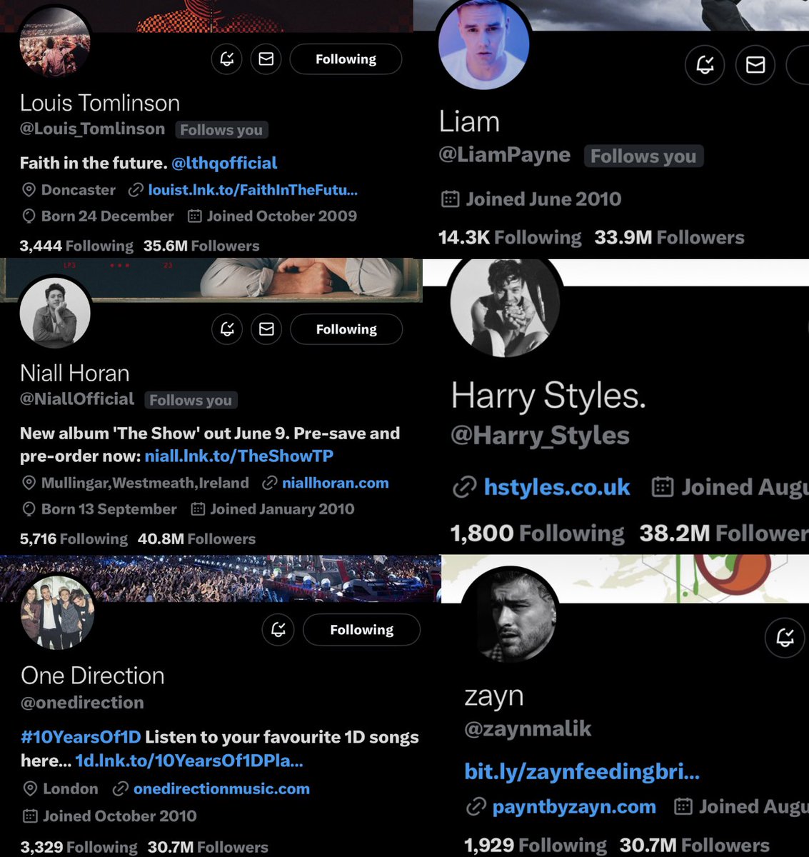 OT5Dailys's tweet photo. Louis Tomlinson, Liam Payne, Niall Horan, Harry Styles, Zayn Malik and the One Direction account have lost their twitter verifications 💔 https://t.co/MAgN9AvJaH