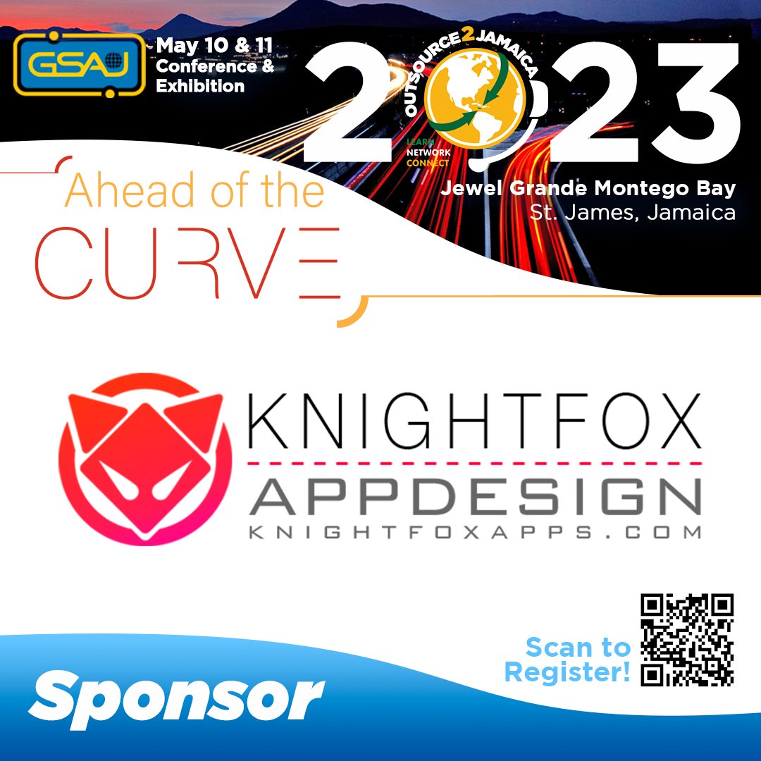 Outsource2Ja's tweet photo. Thank you to all our sponsors! Shout out to Knightfox App Design for sponsoring the #Outsource2Jamaica conference! 

Join us at Jewel Grande on May 10 &amp; 11 for the BIGGEST outsourcing event in Jamaica!⁣⁣⁣
Register for #Outsource2Jamaica today #LinkinBio https://t.co/R8xoouoMZb