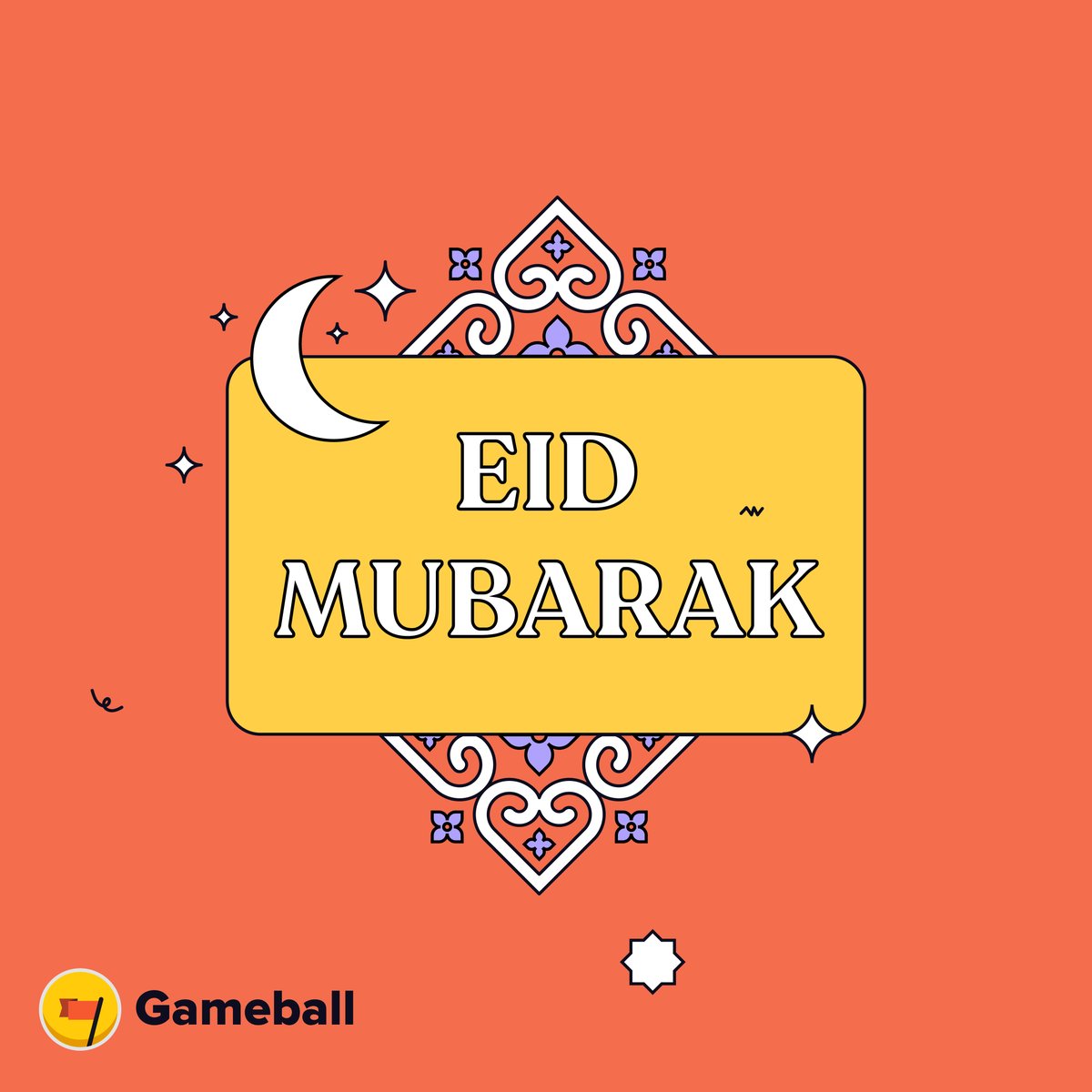 GameballCo's tweet photo. Eid Mubarak from the Gameball family to yours! We wish you a marvelous time with your family and loved ones 🥳💛 https://t.co/rXIyn14gcT