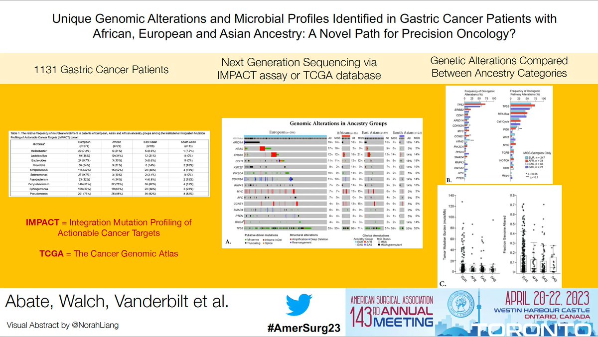 Annals of Surgery (@annalsofsurgery) on Twitter photo Unique Genomic Alterations and Microbial Profiles Identified in Gastric Cancer Patients with African, European and Asian Ancestry: A Novel Path for Precision Oncology?
<a href="/MisekerAbate/">Miseker Abate MD MPH</a> <a href="/WCMSurgery/">Weill Cornell Medicine Surgery</a>
<a href="/hswalch/">Henry Walch</a> <a href="/MSKCancerCenter/">Memorial Sloan Kettering Cancer Center</a>
#AmerSurg23 Unique Genomic Alterations and Microbial Profiles Identified in Gastric Cancer Patients with African, European and Asian Ancestry: A Novel Path for Precision Oncology?
<a href="/MisekerAbate/">Miseker Abate MD MPH</a> <a href="/WCMSurgery/">Weill Cornell Medicine Surgery</a>
<a href="/hswalch/">Henry Walch</a> <a href="/MSKCancerCenter/">Memorial Sloan Kettering Cancer Center</a>
#AmerSurg23