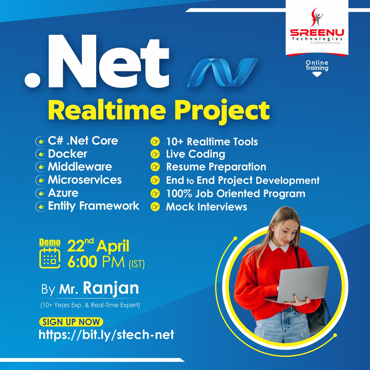 SreenuTech's tweet photo. .Net Realtime Project | By Mr. Ranjan
🕒Demo on: 22nd April @ 6:00 PM (IST)
✍️Register: https://t.co/zg7CWSASzf
▶️Demo Video: https://t.co/ZAYF15sYyy
👉Join: https://t.co/ke3bhw4T8S
👉Ping: https://t.co/DywRf1C3xt

#dotnetcore #dotnet #microservices #coding #docker #sreenutech https://t.co/JGIY3O6NtY
