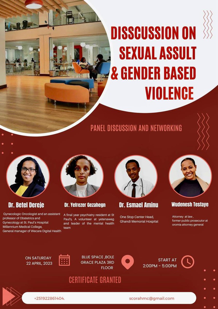 Join us for an eye-opening discussion on sexual assault and gender based violence from perspectives of different professionals on Saturday, April 22.

Organized by our very own SCORA-HMC team in collaboration with Rotract Club of Sensel.

At <a href="/blueSpaceETH/">blueSpace</a>
