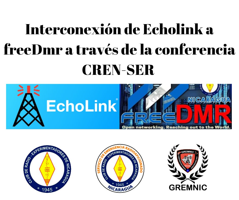 GREMNicaragua's tweet photo. Les informa que el día de hoy gracias a la colaboración de YN1OB  (Orlando Busto) se ha hecho la interconexión de Echolink a freeDmr a través de la Conferencia *CREN-SER*  del Club de Radio Experimentadores de Nicaragua
El TG estático 7145 de la agrupación @GREMPanama https://t.co/FS2axDimiW