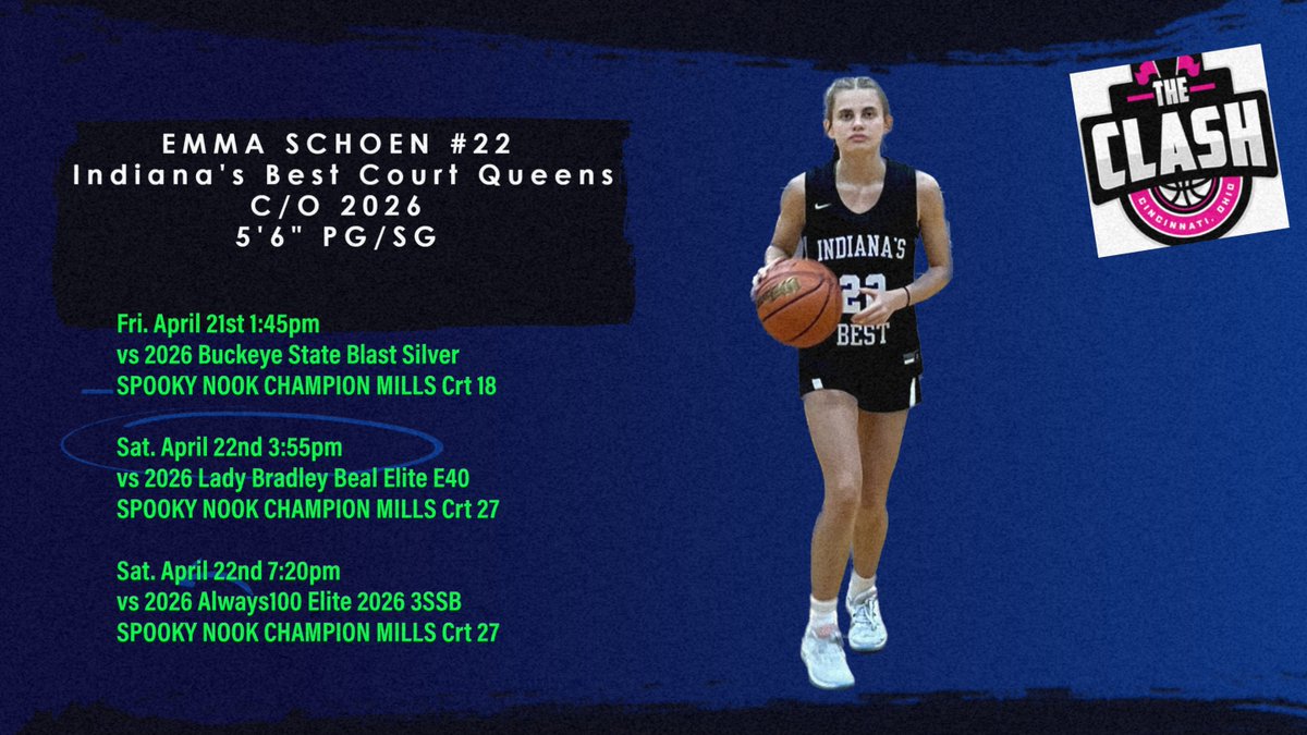 Emma Schoen (@emmaschoen26) on Twitter photo Ready to compete in <a href="/SelectEventsBB/">Select Events Basketball</a> The Clash! <a href="/INBestBBall/">Indiana's Best BBall</a> <a href="/PGHIndiana/">Prep Girls Hoops Indiana</a> <a href="/IonaWBB/">Iona Women's Hoops</a> <a href="/PLNU_WBB/">Point Loma WBB</a> <a href="/NKUNorseWBB/">NKU Women's Basketball π</a> <a href="/LadyTopperHoops/">WKU Womenβs Basketball</a> <a href="/UEAthletics_WBB/">Evansville Women's Basketball</a> <a href="/kwcwomenshoops/">KWC Women's Hoops</a> <a href="/ToledoWBB/">Toledo Women's Basketball</a> <a href="/MastodonWBB/">Purdue Fort Wayne WBB</a> <a href="/LeeUWBB/">Lee Women's Basketball</a> <a href="/coachbeckett/">IGBRR Hoops</a> Ready to compete in <a href="/SelectEventsBB/">Select Events Basketball</a> The Clash! <a href="/INBestBBall/">Indiana's Best BBall</a> <a href="/PGHIndiana/">Prep Girls Hoops Indiana</a> <a href="/IonaWBB/">Iona Women's Hoops</a> <a href="/PLNU_WBB/">Point Loma WBB</a> <a href="/NKUNorseWBB/">NKU Women's Basketball π</a> <a href="/LadyTopperHoops/">WKU Womenβs Basketball</a> <a href="/UEAthletics_WBB/">Evansville Women's Basketball</a> <a href="/kwcwomenshoops/">KWC Women's Hoops</a> <a href="/ToledoWBB/">Toledo Women's Basketball</a> <a href="/MastodonWBB/">Purdue Fort Wayne WBB</a> <a href="/LeeUWBB/">Lee Women's Basketball</a> <a href="/coachbeckett/">IGBRR Hoops</a>