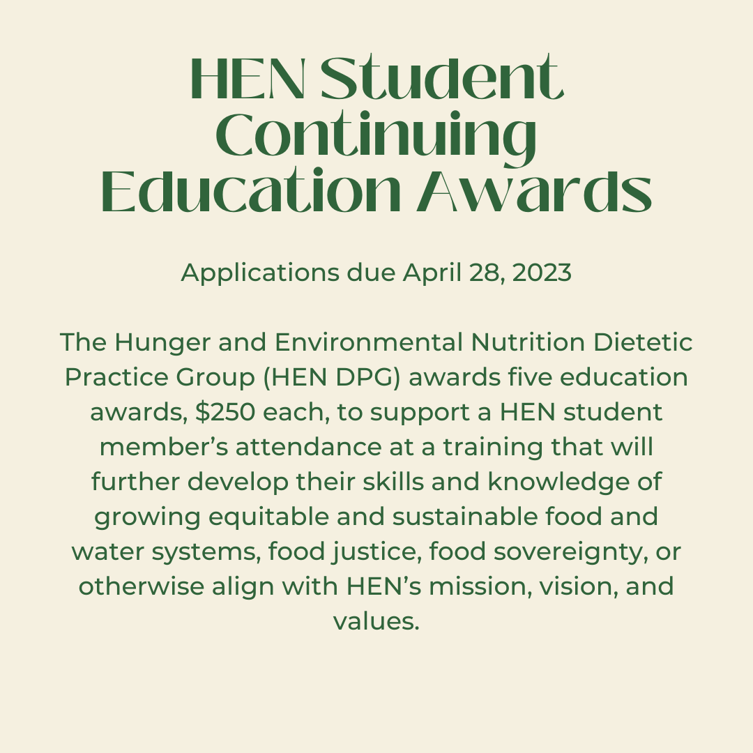 HENDPG's tweet photo. If you are interested in applying for any of these awards or would like more information, request an application by emailing Kathleen Searles, MS, RDN, LD at ksearles72@gmail.com and specifying which award application you need.
Application deadlines are noted in the graphic. https://t.co/j5jPZTplWj