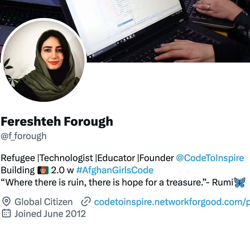 f_forough's tweet photo. Goodbye Twitter Legacy. 💙
I won't subscribe to Twitter Blue. 
I prefer to use that money to sponsor a girl education in Afghanistan and give hope!🦋👩🏻‍💻✏️💻📚
#LetAfghanGirlsLearn https://t.co/gJrpkaZTS5