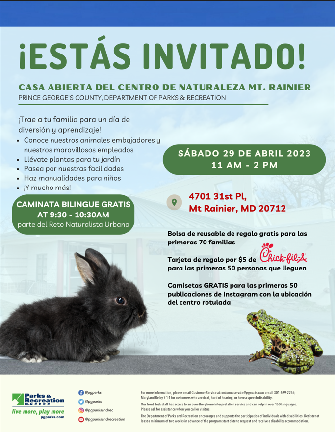 It is almost Open House at Mount Rainier Nature Center. I hope to see u all next Saturday for a family fun day at Mount Rainier Nature Center
¡Los espero el próximo sábado para un día familiar en el Centro de Naturaleza de Mount Rainier!
#naturelovers #familyfun #bunny <a href="/pgparks/">Parks & Recreation</a>