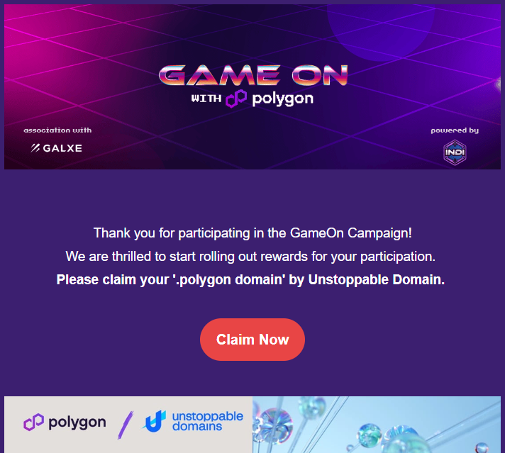 0xSales's tweet photo. My thanks to @IndiGG_DAO @PolygonGaming @unstoppableweb for the reward! I now own the domain 0xsales.polygon ๐
#PolygonGameON #Polygon #PolygonCommunity https://t.co/gOuEWAt1sH