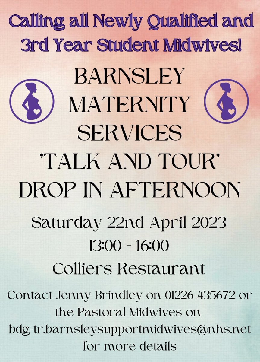 This Saturday! Drop in between 1-4pm, come and meet the fantastic Barnsley team and take a look around the unit @jessico1977 @barnshospital @SaraCollier77 @SYB_LMNS @GinaMansell3 @LJS_pence