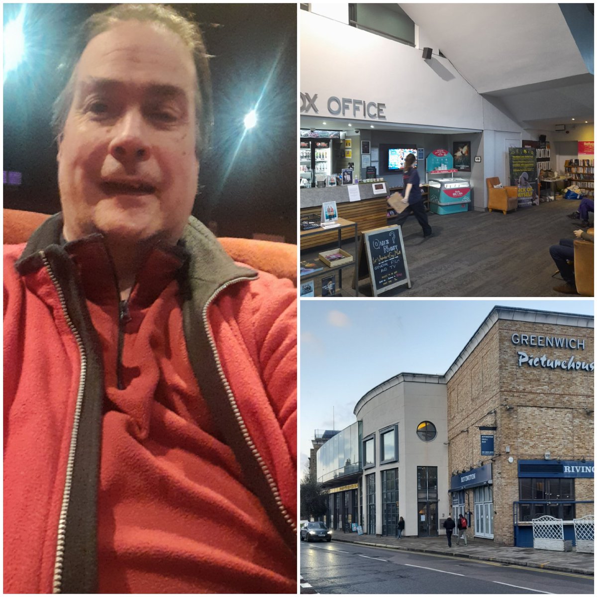 So tonight I visit another cinema In London I've never been to - The Cosy @GreenwichPH. 5 screens, nice bar & little library in the foyer. I'm down in Screen 5 to see Three Colours Red for the first time & just realised, all my upper garments are Red! Didn't plan it that way!