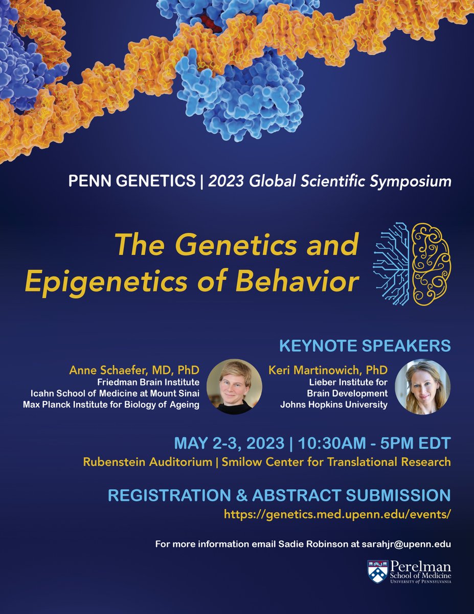 Michael P Hart 🏳️🌈 (@michaelphart1) on Twitter photo Join us <a href="/PennGenetics/">Penn Genetics</a> for 2 days of exciting talks and panels on "Epi/Genetics of Behavior", including keynotes by <a href="/martinowk/">Keri Martinowich</a> and <a href="/lab_schaefer/">Schaefer Lab</a>!! In person and hybrid options! Had a blast planning this with @EAHellerPhD and <a href="/ericakorb/">Erica Korb</a> (<a href="/KorbLab/">KorbLab</a>)! Join us <a href="/PennGenetics/">Penn Genetics</a> for 2 days of exciting talks and panels on "Epi/Genetics of Behavior", including keynotes by <a href="/martinowk/">Keri Martinowich</a> and <a href="/lab_schaefer/">Schaefer Lab</a>!! In person and hybrid options! Had a blast planning this with @EAHellerPhD and <a href="/ericakorb/">Erica Korb</a> (<a href="/KorbLab/">KorbLab</a>)!