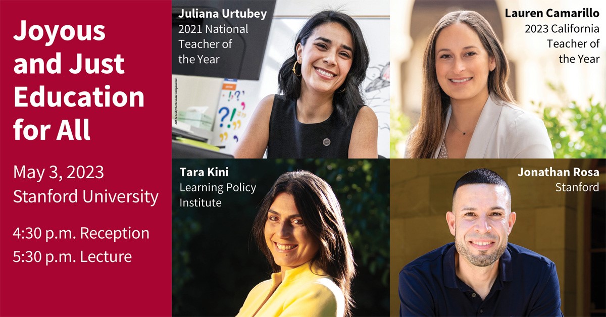 StanfordEd's tweet photo. Join us for an evening of inspiration and conversation with education leaders committed to creating joyful, inclusive learning environments for all students. With @JulianaUrtubey3 #NTOY21, Lauren Camarillo, Tara Kini @LPI_Learning, and @DrJonathanRosa   https://t.co/k7T2FdF9bR https://t.co/RfLiNk6sRx