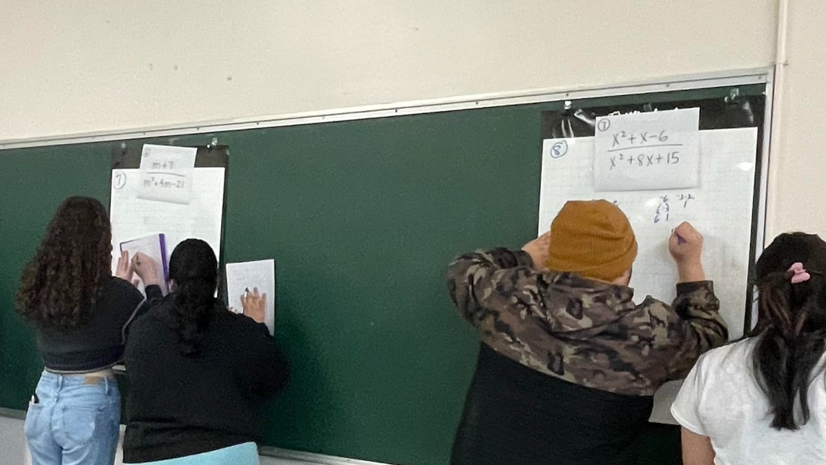 Dovermath's tweet photo. At @DoverHSNJ, collaboration is key in our Algebra II classrooms! Randomized groups encourage our students to work together to simplify rational expressions.  #teamwork #collaboration  @thinkingclssrms @Wipebook https://t.co/8PVBEeDmRB