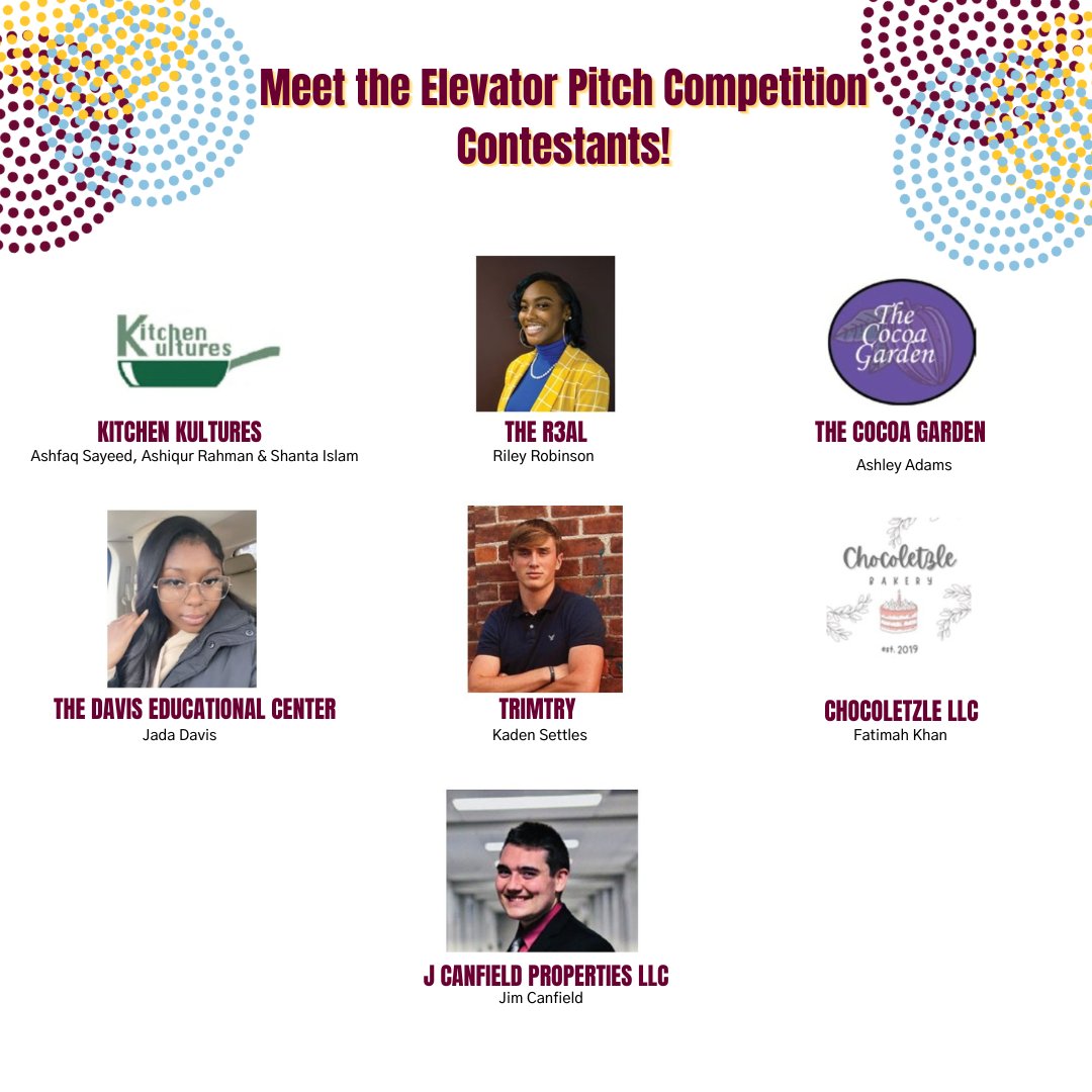 Introducing the Elevator Pitch Competitors of 2023! Get ready to show off your innovative and creative ideas this Friday.
