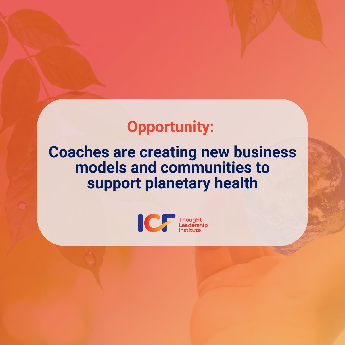 ICFHQ's tweet photo. Greater ecological awareness is prompting a discussion among coaches regarding how their work contributes to planetary sustainability.
🌏📚Learn more in our digital library: https://t.co/Kf31ppI3LL
#futureofcoaching #thoughtleadership #coaching https://t.co/9l7dLJKuuU