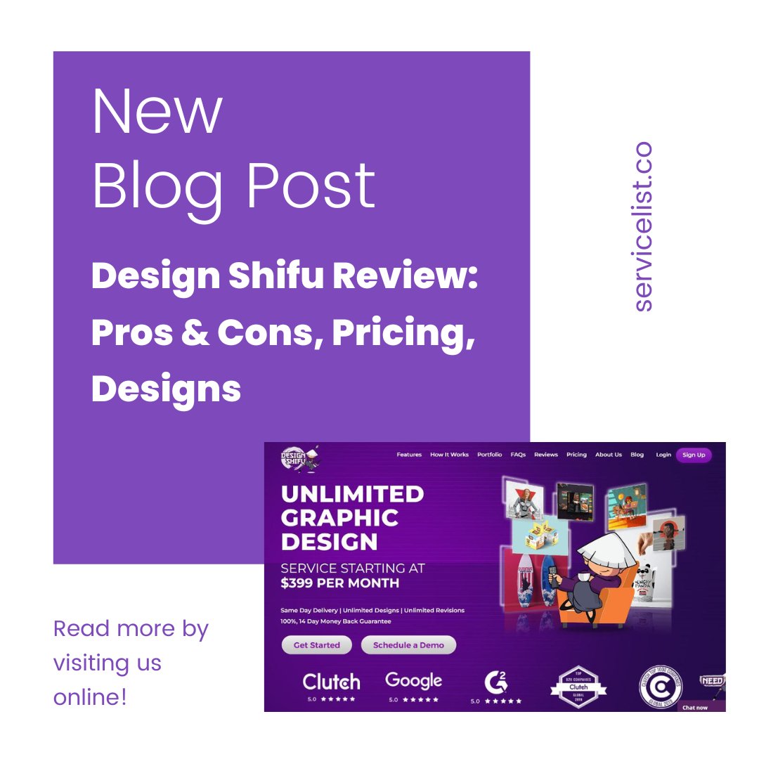 Servicelist_Off's tweet photo. If you’ve seen our list of the top graphic design services online, you’ve probably seen Design Shifu up there. They promise low prices, quick delivery, and “Faster, Smarter, Better” unlimited graphic design.

Visit us at https://t.co/MMvuJ0Rnb4 for our Design Shifu review 🌟 https://t.co/qrAckJSX1h