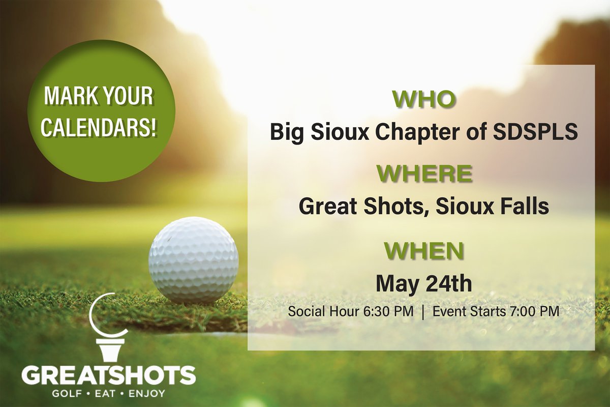 The Big Sioux Chapter of the SDSPLS is excited to invite you to participate in a golf outing sponsored by Frontier Precision! Please RSVP to David Feilmeier via email!  Thank you Frontier Precision for your support of our surveyors here in South Dakota! <a href="/frontierprec/">Frontier Precision</a>