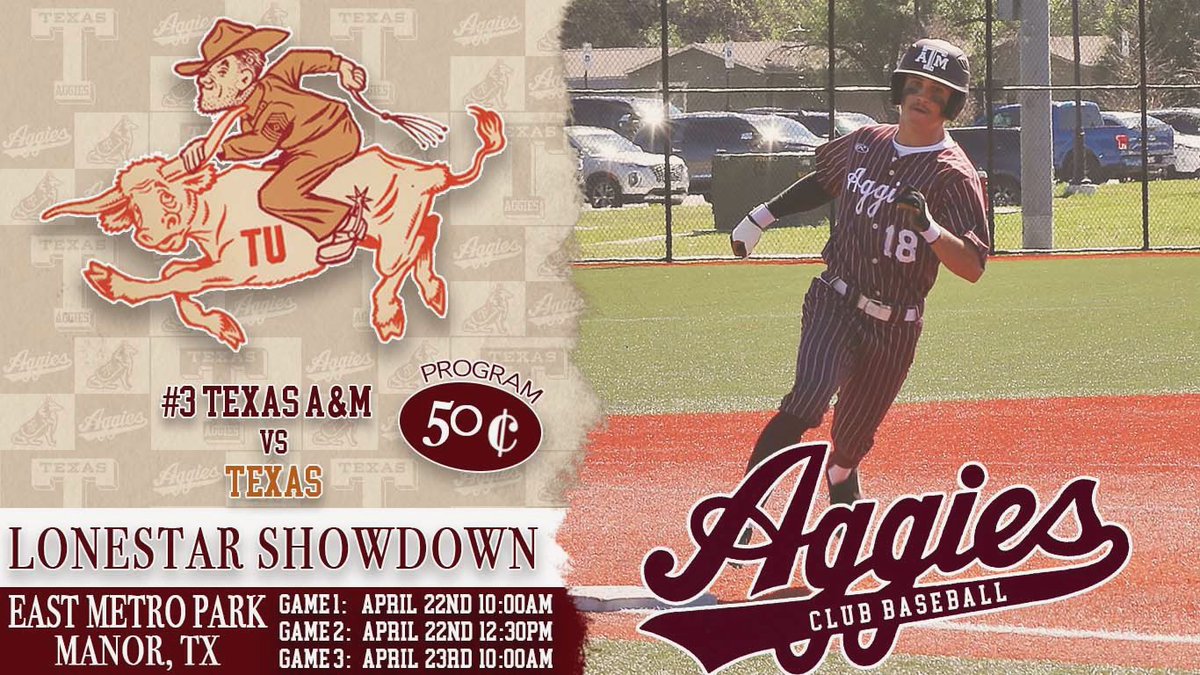 LONESTAR SHOWDOWN‼️

We head down to Austin this weekend to take on tu in our regular season finale! Your Ags are looking for one win to clinch the Gulf Coast South Conference and a spot in the Gulf Coast Regional !!

#GigEm #AgsClubBaseball