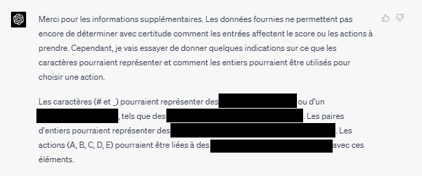 BlitzProg's tweet image. ChatGPT 4 est capable de reverse le challenge sponsorisé de #Codingame . Il m&apos;a proposé un code source fonctionnel, et quand je lui ai renvoyé la sortie erreur, il a réussi à deviner la représentation des données.