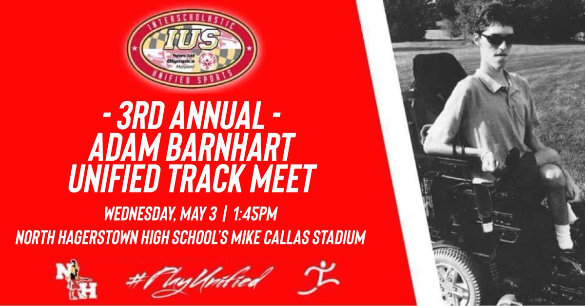 corydforsyth's tweet photo. 3rd Annual Adam Barnhart #UnifiedTrack Meet

📆: Wednesday, May 3
⏰: 1:45PM
📍: @HubsNHHS Mike Callas Stadium

This meet also serves as the 2023 WCPS Unified Track County Championship!

#PlayUnified // #HubPride 
@SpOlympicsMD https://t.co/B9n5kw8KWG