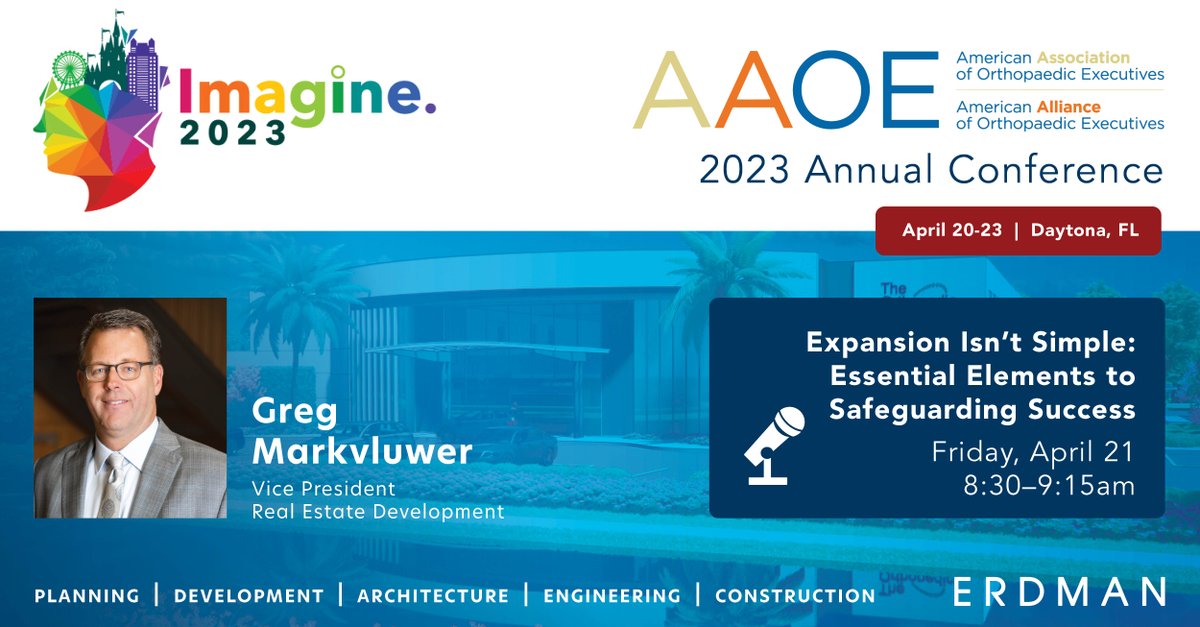 ErdmanOfficial's tweet photo. Join Greg Markvluwer on Friday morning from 8:30 - 9:15am in the Celebration Room for a special panel discussion on expansion and the essential elements for safeguarding success.

Can't make it? You can also connect with Greg Markvluwer and Karley Fant at Booth 422. https://t.co/2jxBuZhSEz