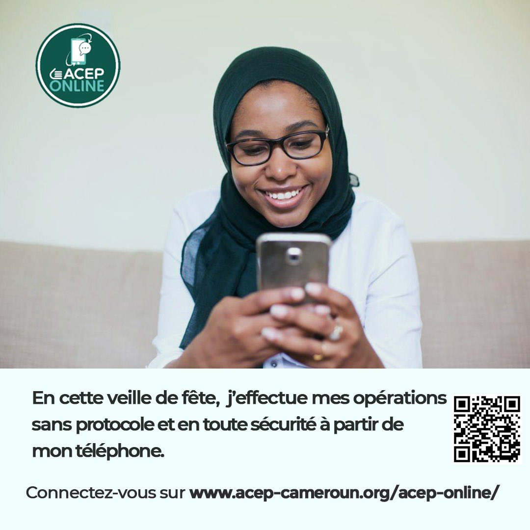 Acep_Cameroun's tweet photo. En cette veille de fête, j'effectue mes opérations sans protocole et en toute sécurité à partir de mon téléphone.
Connectez-vous sur https://t.co/ZGcHPzvIDy
#Acepcameroun #microfinance #aceponline https://t.co/02J2UutnyS