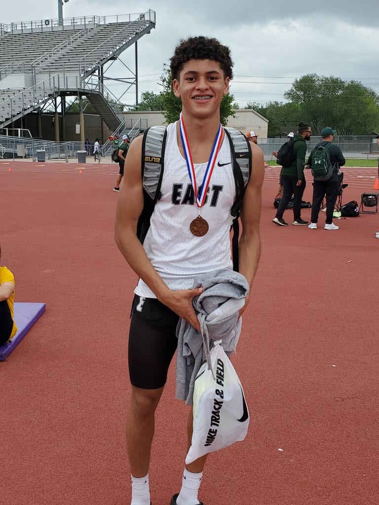Congratulations to East HS high jumper Jediah Rivens who qualified for the UIL Regional Meet today! Well done Jediah &amp; jumps Coach, Coach Kromer!