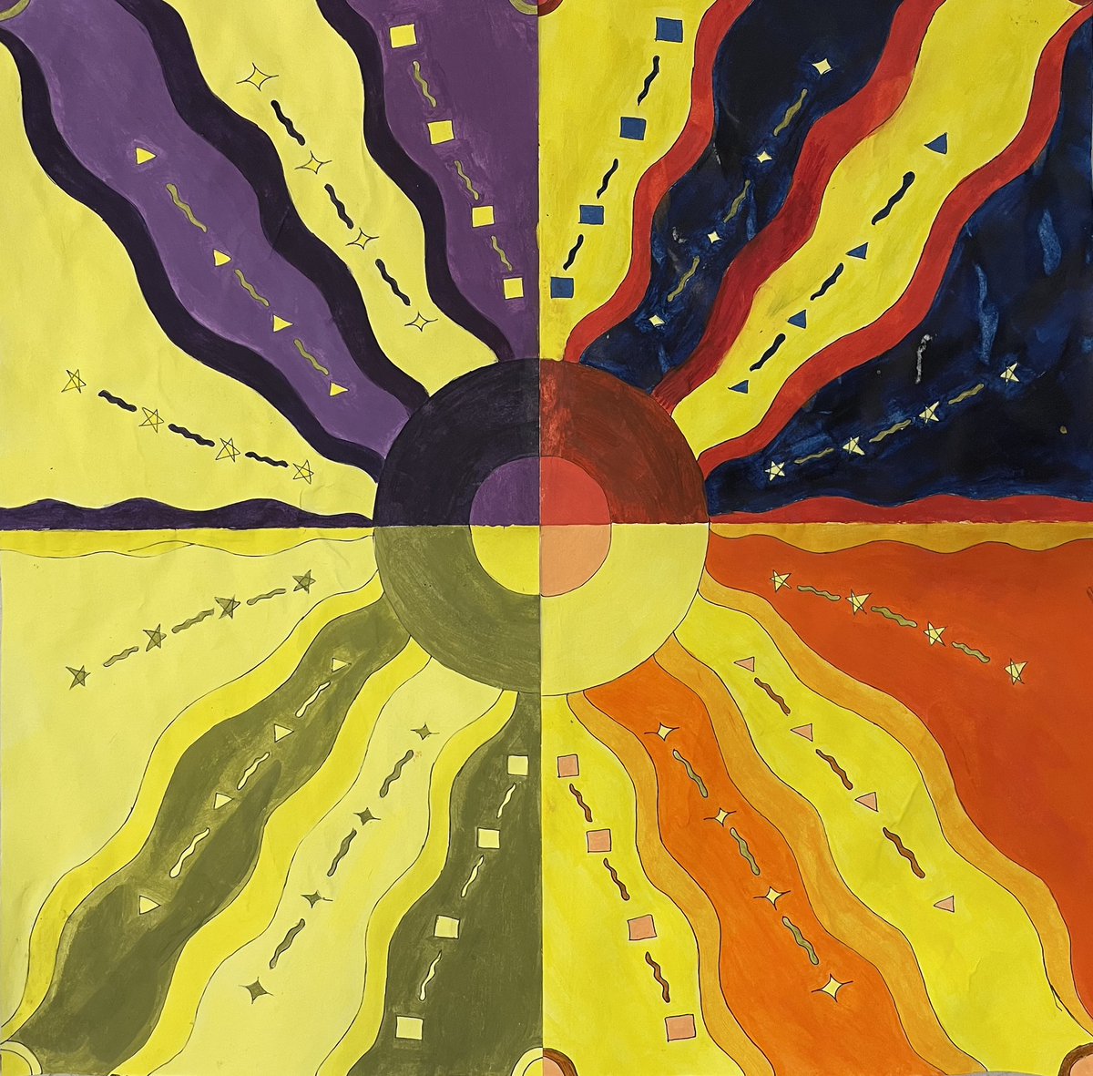 Students explored various color schemes in kaleidoscope paintings!  I love seeing all the designs and color combinations.  #acps #mhs #artsed #highschoolart <a href="/lisaperegoy511/">Lisa Peregoy</a> @bethcosta6 <a href="/ACPSFineArts/">ACPS Arts</a>