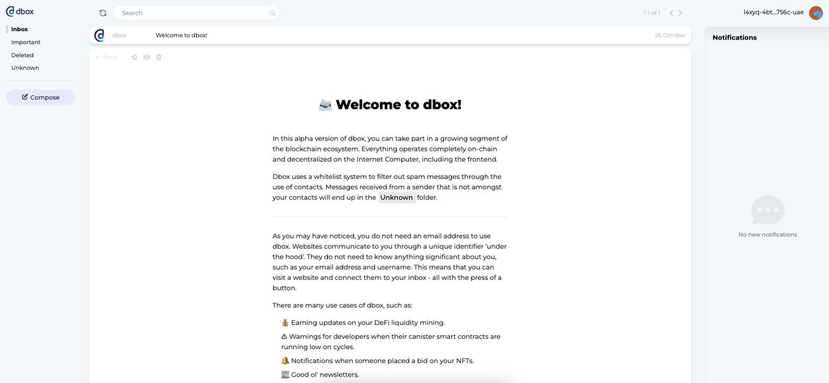 DBOXFoundation's tweet photo. 📨 What is #Messity and how does it relate to dbox?

Messity is a decentralized messaging protocol on the #InternetComputer built to enable dapp-to-user communication.

Messages, emails, or notifications sent through Messity can be viewed in any Messity client, such as dbox. #ICP https://t.co/ysPdEjMwui