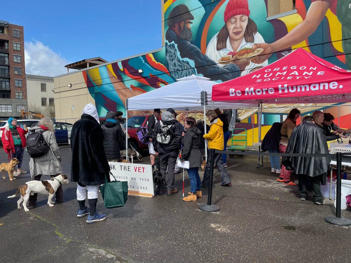 OregonHumane's tweet photo. #ThrowbackThursday to our first partnership last week with @blanchethouse1! Together, we provided free veterinary consultations, vaccines, food, and supplies to 49 companion animals of houseless and low-income Portland residents. ❤️ #BeMoreHumane https://t.co/8ydQUFFE8w