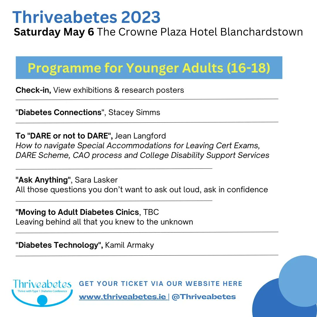 Thriveabetes's tweet photo. Are U aged 16-18 yrs with type 1 diabetes?
Would U like to meet more people like you?

Join us at Thriveabetes, where we’ll talk about being more than just diabetes

Thriveabetes 2023 Sat, 6th May, Dublin
#t1d #type1diabetic #teenswithdiabetes #hse #IREDOC
https://t.co/5ezEJRWGKC https://t.co/UN2EPkiACx