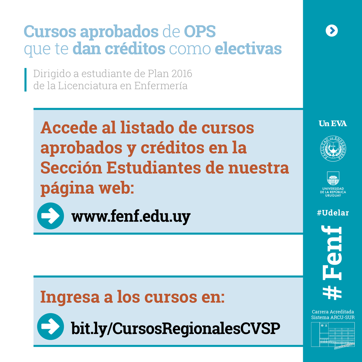 FenfUdelar's tweet photo. 🧐¿Sabías que hay Cursos de @opsoms  que te dan créditos como electivas?
📄Accede al listado de cursos con los créditos en: https://t.co/CGvXMjBj2v
🖥️🌎Estos cursos se encuentran alojados en el @campusvirtualsp y puedes acceder ingresando a: https://t.co/mkfpkNcMFI
#Fenf #Udelar https://t.co/NYmLfscuBu